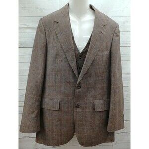 Vintage Bill Blass Mens Brown Plaid Blazer Jacket Sport Coat & Vest  42L